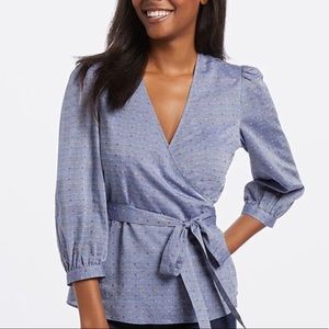 Draper James Embroidered Dot Chambray Wrap Top